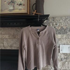 Old Navy Women's Taupe Long Sleeve Henley Shirt